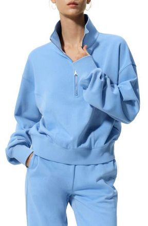 LilySilk SILKERRY Oversized Heirloom 89 Stand Collar Half-Zip Pullover in Lagoon Blue at Nordstrom, Size X-Large