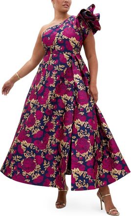 City Chic Floral Jacquard Grand Gala Maxi Dress in Midnight Garden at Nordstrom, Size 24W