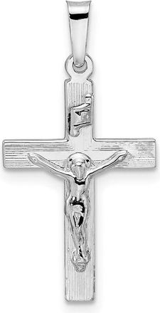 Diamond2Deal 14k White Gold Polished Solid INRI Striped Crucifix Pendant