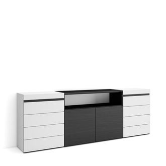 Skraut Home C&oacute;moda efecto madera blanco y negro 214x35x75cm