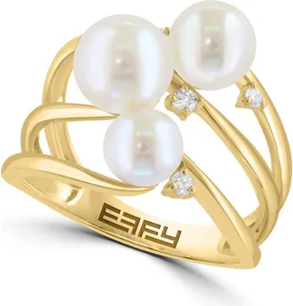 Effy Diamond & Freshwater Pearl Ring in White at Nordstrom Rack, Size 7