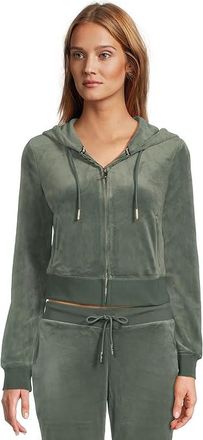 Juicy Couture Solid Classic Juicy Hoodie With Back Bling Womens Sweater Dark Forest : LG (US 10-12), Polyester/Spandex
