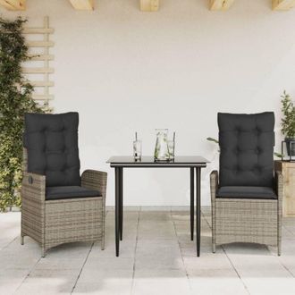 vidaXL Vidaxl - Set Comedor De Jard&iacute;n 3 Piezas Con Cojines Rat&aacute;n Sint&eacute;tico Gris