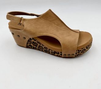 Corkys Footwear Womens Carley Wedge Sandal In Taupe Smooth Leopard