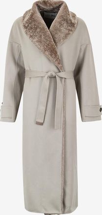 Manzoni24 Langer Woll- und Kaschmirmantel mit Shearlingkragen