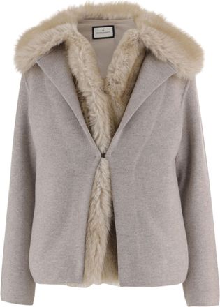 Bruno Manetti Beige Short Plush Fur Trim Wool-Cashmere Blend Jacket