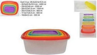 Trade Shop Trade Shop - Set 6 Pz Contenitori In Plastica Rettangolari Con Coperchio Per Alimenti