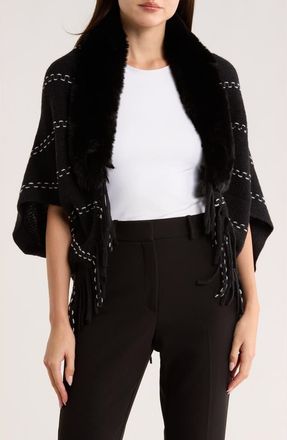 Patrizia Luca Faux Fur Fringe Cape in Black at Nordstrom Rack