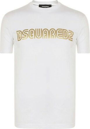 Dsquared2 Mens Gold Bold Logo White T-shirt Cotton - Size Medium