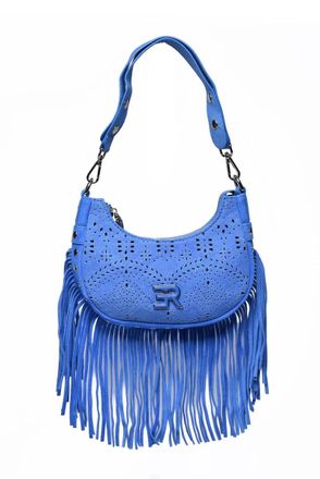 Ermanno Scervino Blue Hobo Terra Canvas Sangallo Crossbody Bag