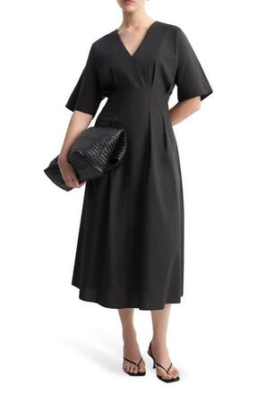 Mango Pleated Flare Midi Dress in Black at Nordstrom, Size 10