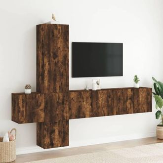 Berkfield Home Versatile 5 Piece TV Wall Units Smoked Oak Engineered Wood in Brown