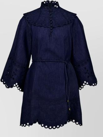 Zimmermann denim broderie high-neck mini dress