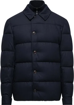 Moncler Pres Cashmere Blend Down Shirt Jacket Blue Size 0
