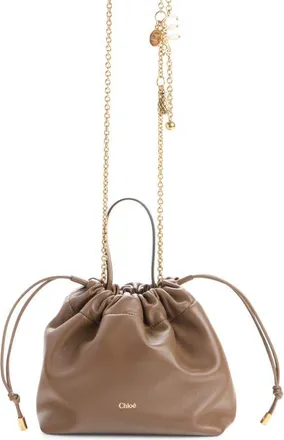 Chlo&eacute; Mini Icons Leather Shoulder Bag in Smoked Brown at Nordstrom