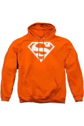 Gildan Superman Orange & White Shield Adult Pull Over Hoodie / Hooded Sweatshirt