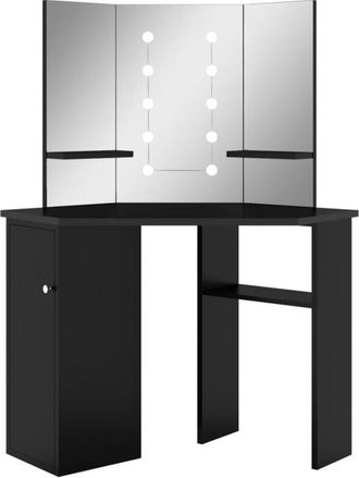 vidaXL Corner Dressing Table with led Black 111x54x141.5 cm Vidaxl