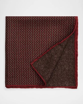 Brunello Cucinelli Men & apos;s Chevron Double-Face Silk Pocket Square