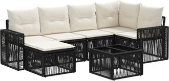 vidaXL Conjunto De Sof&aacute;s De Jard&iacute;n 7 Uds. Negro Y Blanco Crema Vidaxl
