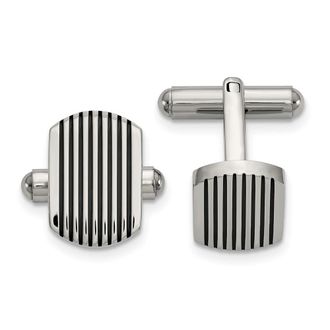 Diamond2Deal Stainless Steel Polished Black IP-plated Striped Cufflinks