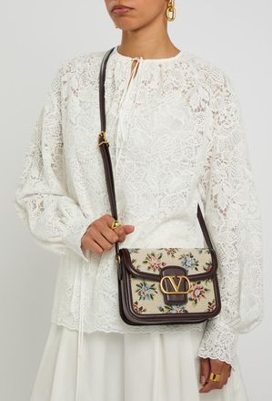 Valentino Garavani Floral-jacquard Canvas and Leather Cross-body bag - Cream - One Size