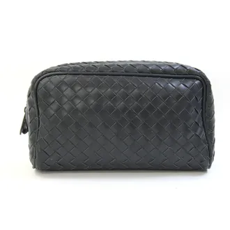 Bottega Veneta Intrecciato Dark Gray Leather Pouch (Pre-Owned)