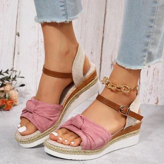 Generic Orthopedic Sandals for Women,2026 Summer Dressy Open Toe Bowknot Casual Walking Platform Wedges Heels Ankle Straps Sandals Beach Comfortable Slip on S