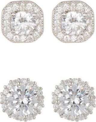 Adornia Set of 2 Assorted Crystal Halo Stud Earrings in Silver at Nordstrom Rack