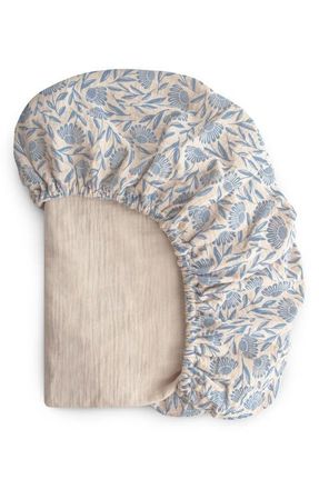 Mushie Extrasoft Cotton Muslin Crib Sheet in Blue Flowers at Nordstrom
