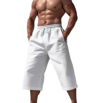 Generic Mens Summer Casual Short Pants, Elasticated Waist Beach Yoga Joggers Drawstring Trousers, Loose Lace-Up Straight Leg Jogging Sweatpants, Cosy Breathab