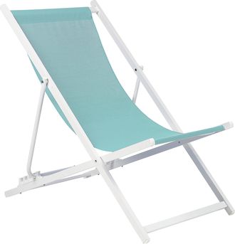 Beliani Tumbona De Jard&iacute;n De Metal Azul Turquesa Blanco Respaldo Reclinable Plegable Locri Ii