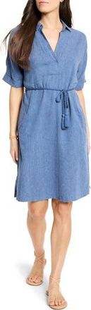 Nic+Zoe Rumba Tie Belt Linen Blend Shirtdress in Blue Mix at Nordstrom Rack, Size Large