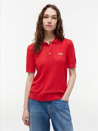 Tommy Hilfiger Pointelle Flag Short Sleeve Polo Jumper
