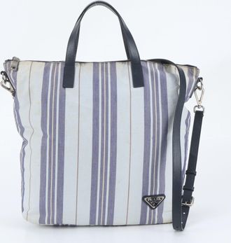 Prada Blue Navy Leather Handbag Shoulder Bag Tote Bag (Pre-Owned)