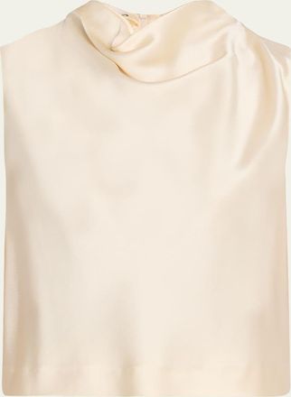 Vince Cropped Satin Cowl-Neck Top