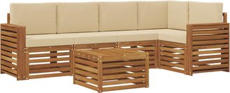 vidaXL Conjunto De Sof&aacute;s De Exterior 6 Uds. Natural Y Beige Poli&eacute;ster Vidaxl