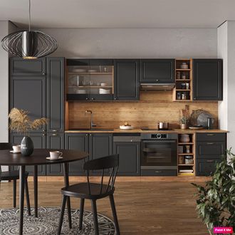 Vicco Mueble De Cocina Fame-line, Antracita Casa De Campo/roble Kraft Dorado, 355 Cm, Et M&aacute;rmol