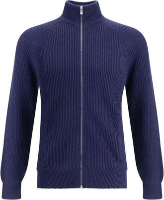 Brunello Cucinelli Geribbelde Katoenen Vest met Ritssluiting - Heren - Vesten - Blauw - L - Katoen - Truien & Vesten