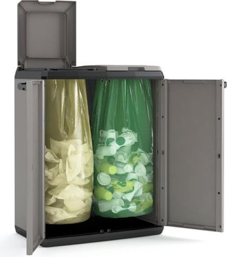 Keter Armario Split Reciclajecontenedor Con Tapa Para La Recogida Diferenciadaresina2 Puertas Y Capacidad 2 Bolsascolo Gris 68 X 39 X 85 Cm