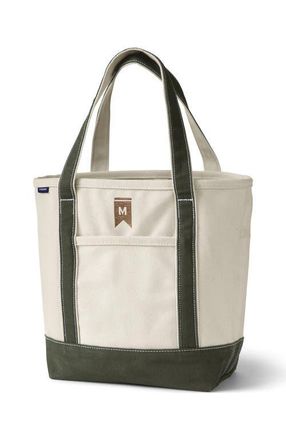 Lands End Open Top Canvas Tote Bag in Natural/pale Teal at Nordstrom, Size Medium