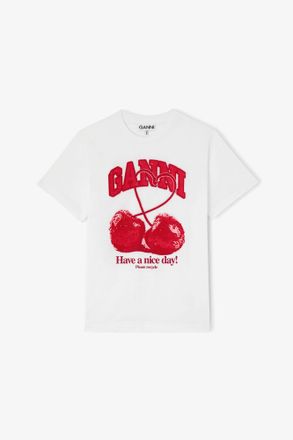 Ganni White T-shirt with Cherry - Size XXS Organic Cotton