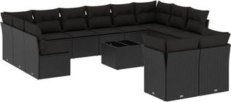 vidaXL Set De Sof&aacute;s De Jard&iacute;n Y Cojines 13 Pzas Rat&aacute;n Sint&eacute;tico Negro Vidaxl