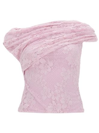 Self Portrait Neutrals Off-Shoulder Sheer Floral Lace Top