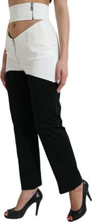 Dolce & Gabbana Womens Black White Cotton Cut Out Waist Tapered Pants And Elastane