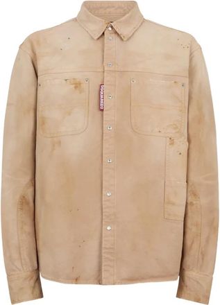 Dsquared2 Carpenter Shirt - Heren - Casual Overhemden - Beige - L - Katoen - Overhemden