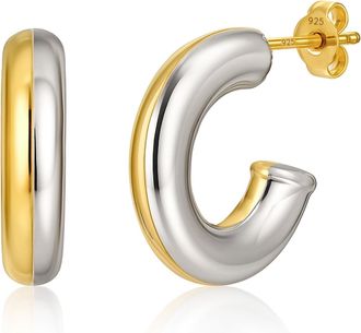 MAX + STONE 14K Yellow Gold Plated Two Tone Two Sided J Shaped Earrings with Pushbacks