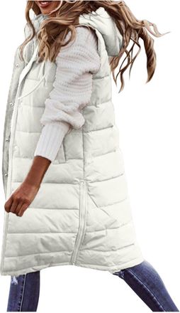 Generic Longline Gilet For Women Uk - Women Long Line Hooded Puffer Gilet Sleeveless Padded Jacket Solid Color WomenS Mid-Length Zip Lapel Sleeveless Warm Ves