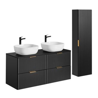 Petits Meubles Set mueble lavabo y columna estratificado Negro mate