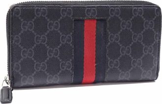Gucci Black Gray Pvc Leather Long Wallet (Bi-Fold) (Pre-Owned)