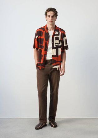 Mango Camicia stampata collo bowling arancione tostato - Uomo - XXL - MANGO MAN